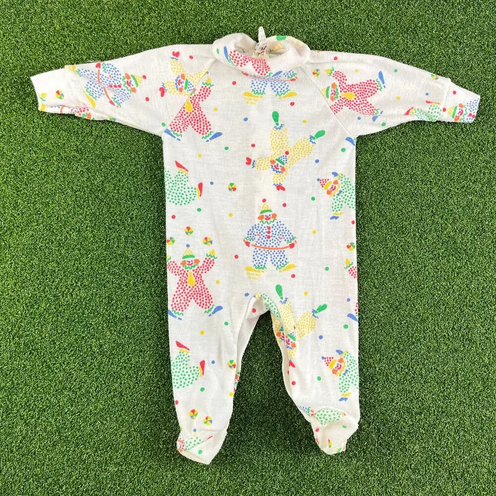 Vintage 80s 90s Gear Kids Clown Footed One Piece Pajama Sleeper Sz S